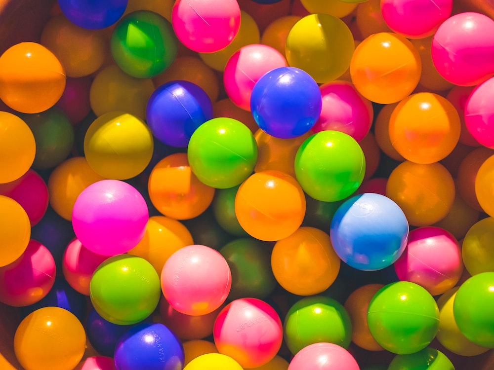 Bright, multicolored plastic balls, the kind you'd find at Chuck E. Cheese