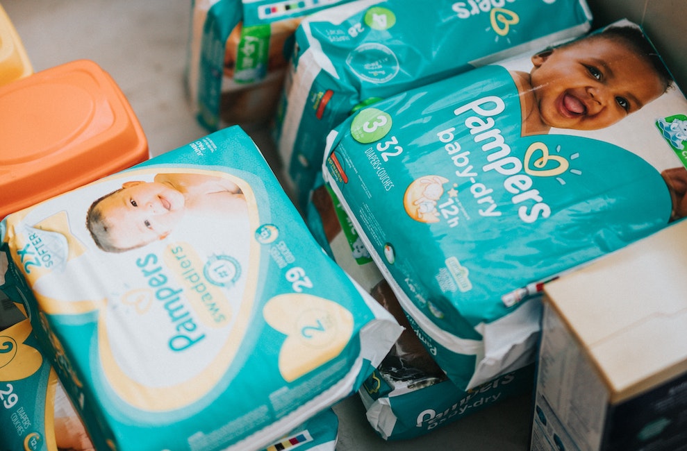 Packages of Pampers diapers