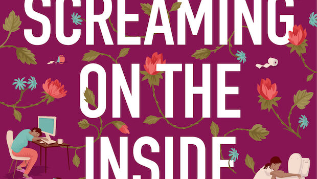 Book cover that says "Screaming On the Inside" in white letters on dark purple background