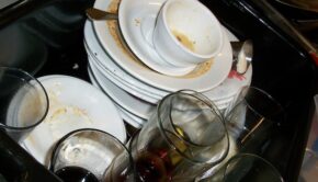 Dirty dishes in a sink