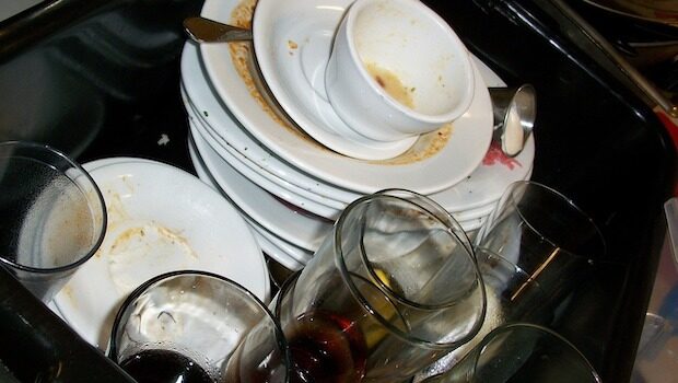 Dirty dishes in a sink