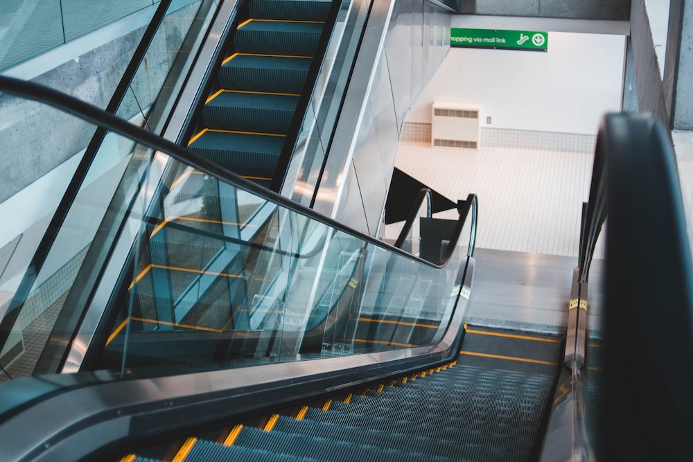 Two escalators going different directions