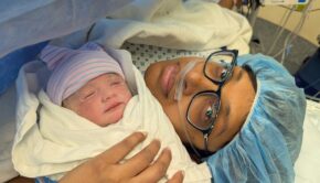 Mother and newborn baby in hospital